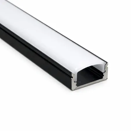 Perfil aluminio negro lacado 2m para tira LED con difusor opal