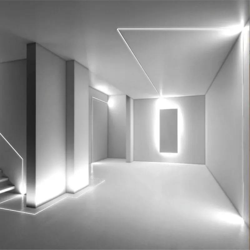 Profilé aluminium blanc ruban LED en architecture lignes lumineuses