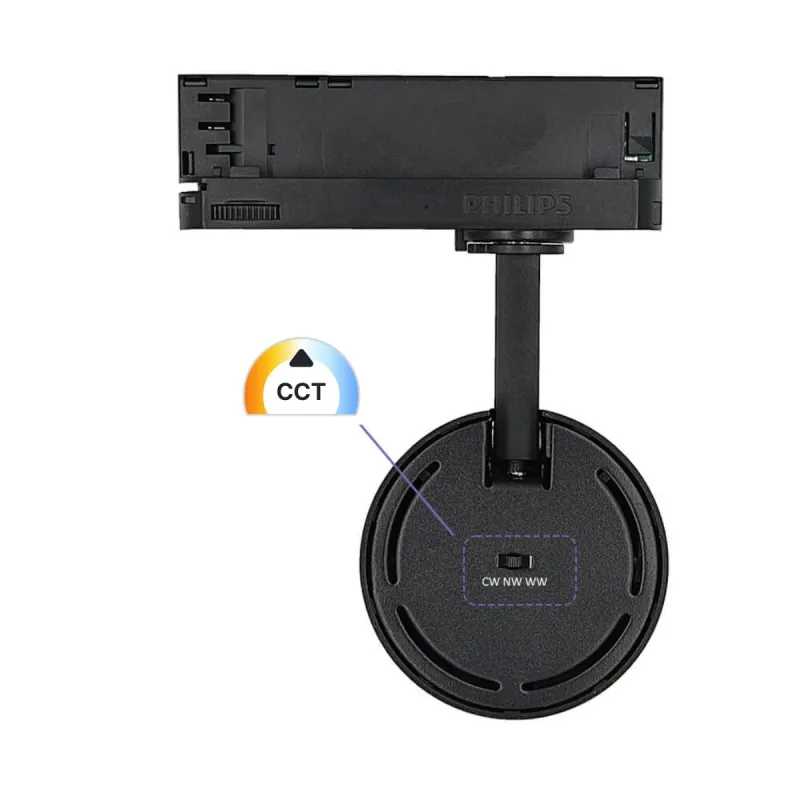 Rear view 3-phase LED track spotlight with 3CCT selector 3000K 4000K 6000K