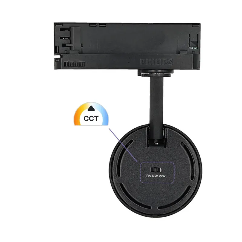 Rear view 3-phase LED track spotlight with 3CCT selector 3000K 4000K 6000K