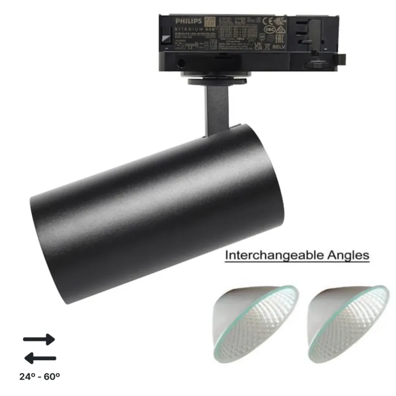 3-phase LED track spotlight with interchangeable 24° and 60° optics NEW MAYA