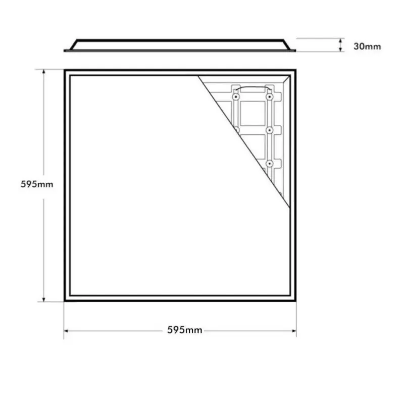 Technical drawing LED panel 60x60 dimensions 595x595mm slim frame 30mm