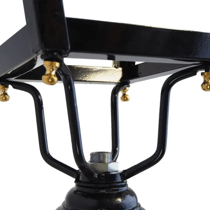 Inside detail small Villa lantern black with decorative brass finials