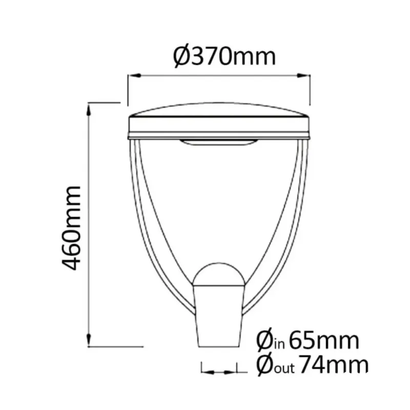 Technical drawing LED garden lamppost 460mm height 370mm dia inlet Ø65/74mm