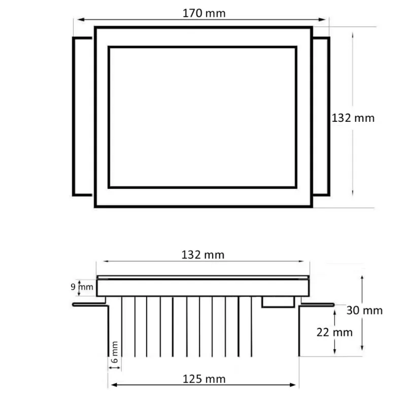 Plano técnico módulo ótico LED 170x132mm dissipador 30mm candeeiro