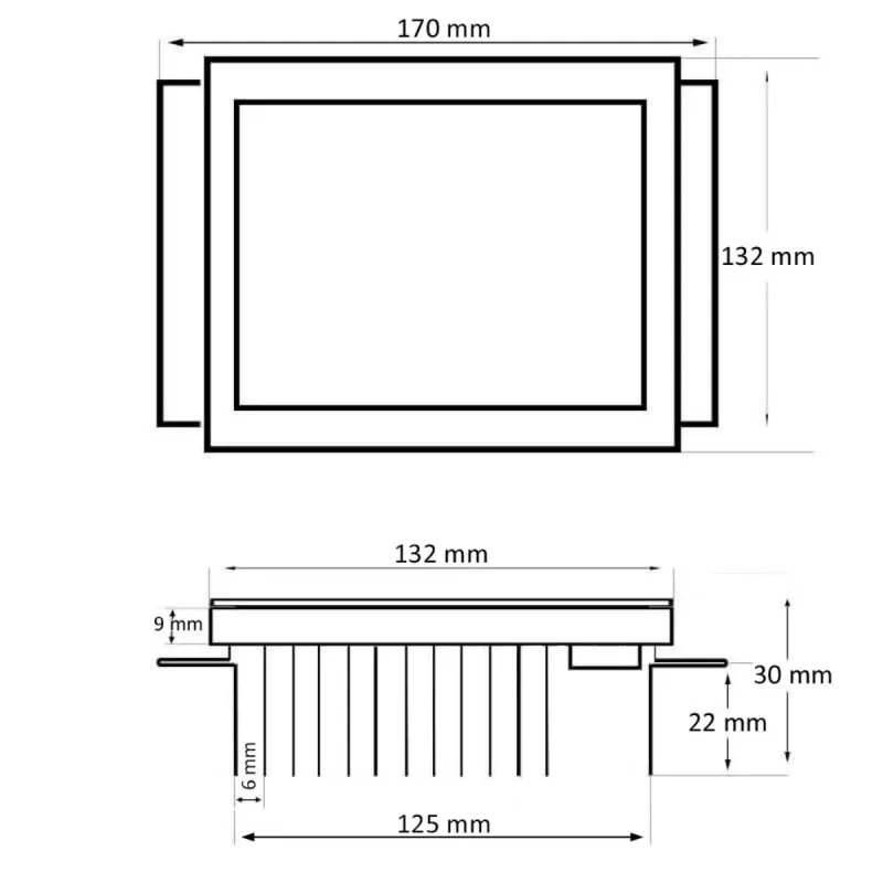 Disegno tecnico modulo ottico LED 170x132mm dissipatore 30mm lampione