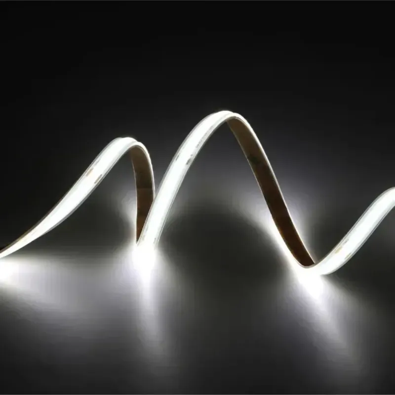 Tira LED COB encendida en forma de onda con luz lineal continua sin puntos