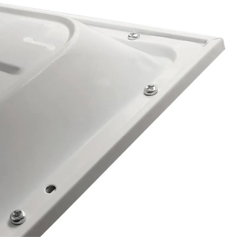 Vista posteriore del pannello LED 60x60 telaio bianco con viti di fissaggio