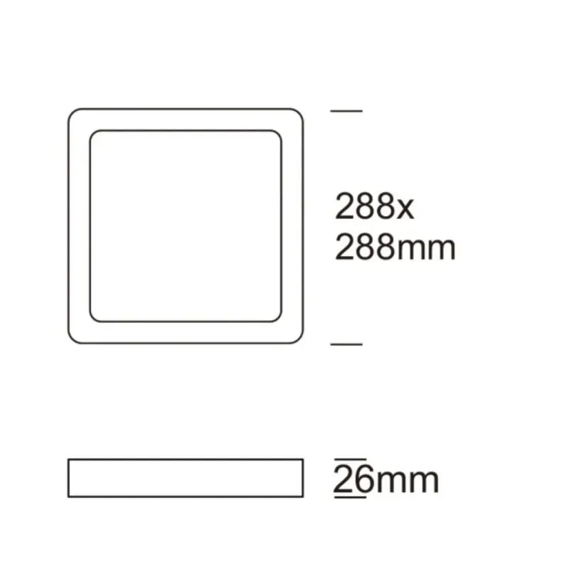 Dimensioni plafoniera LED quadrata 30W: 288x288 mm con solo 26 mm di profondità