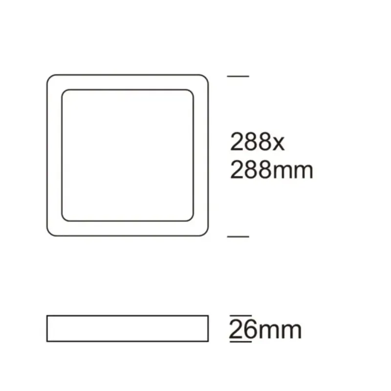 Dimensions of 30W square LED panel: 288x288 mm with just 26 mm slim profile depth