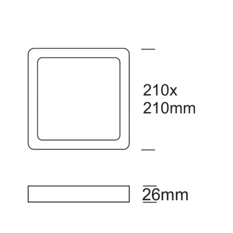 Dimensions of 24W square LED panel: 210x210 mm with just 26 mm slim profile depth