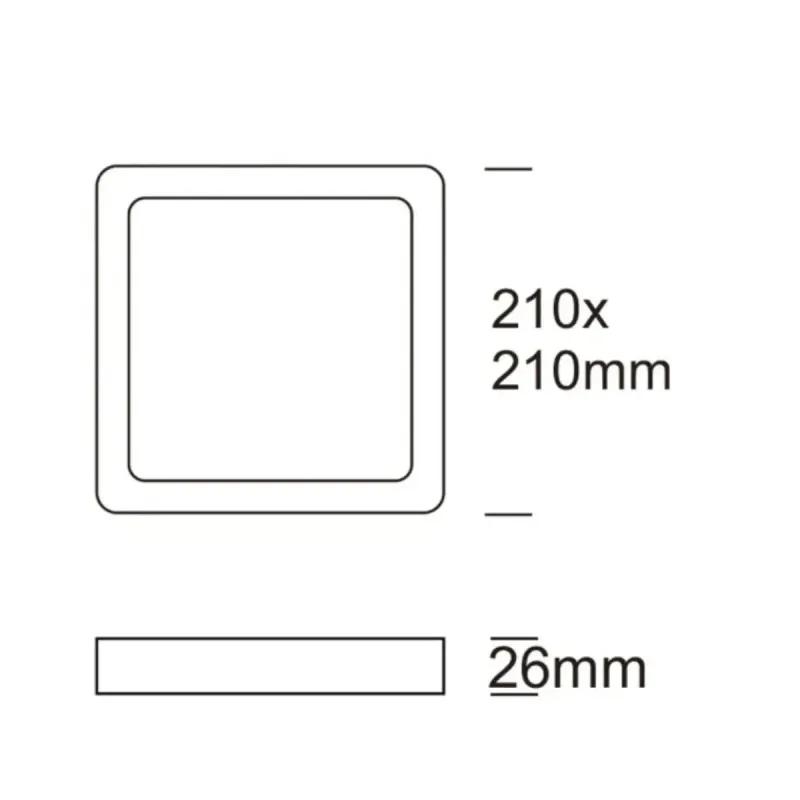 Dimensions of 24W square LED panel: 210x210 mm with just 26 mm slim profile depth