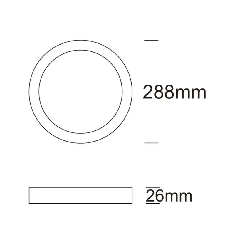 Dimensions of 30W round LED panel: 288 mm diameter and only 26 mm slim depth