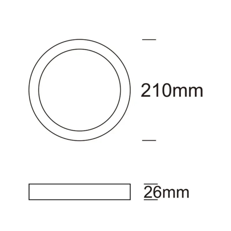 Dimensioni plafoniera LED tonda 24W: 210 mm di diametro e solo 26 mm di profondità