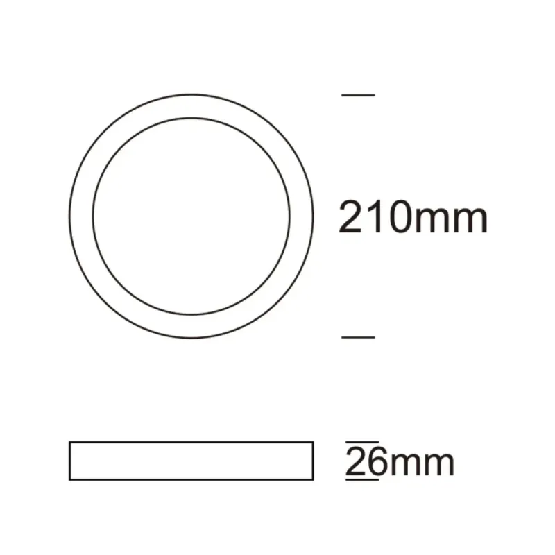 Dimensions of 24W round LED panel: 210 mm diameter and only 26 mm slim depth