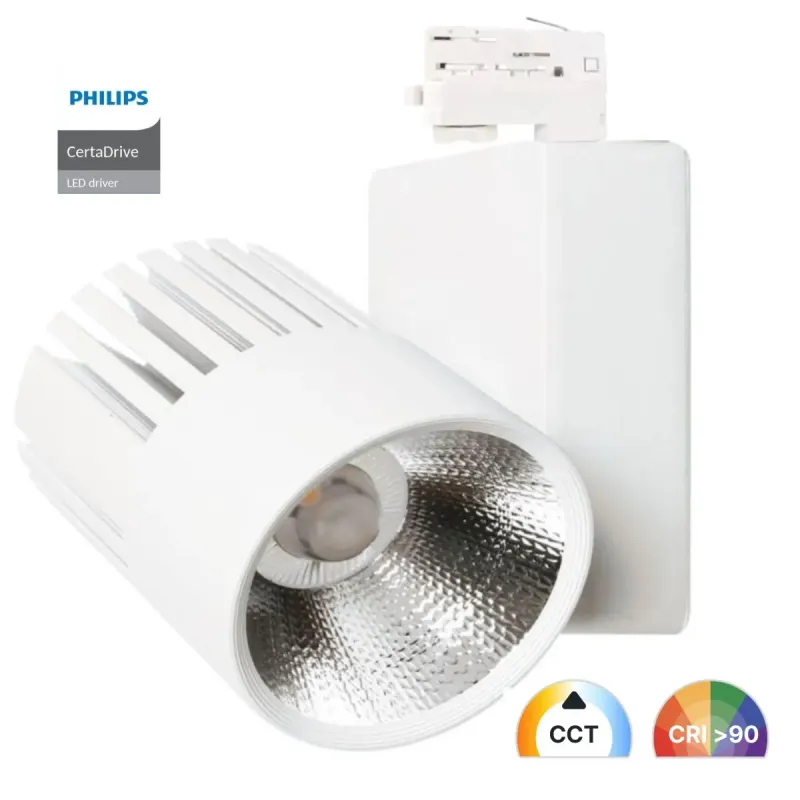 3-phase track LED spotlight 40W UPPSALA white with Philips Certa driver, professional