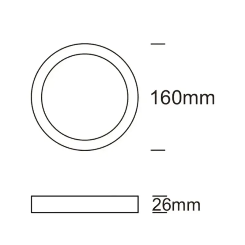 Dimensions of 15W round LED panel: 160 mm diameter and only 26 mm slim depth