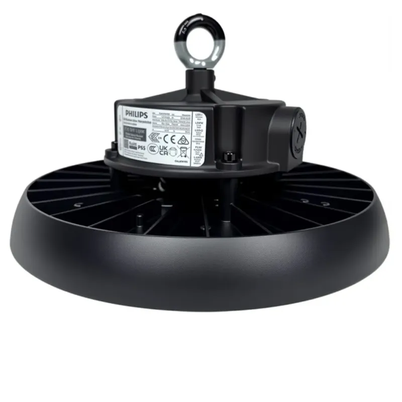 Top view of UFO GERMANY 100W high bay with hanging hook and 1-10V Xitanium driver
