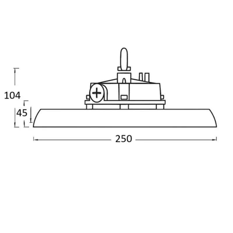 Technical dimension drawing of UFO GERMANY 250 mm industrial high bay for projects
