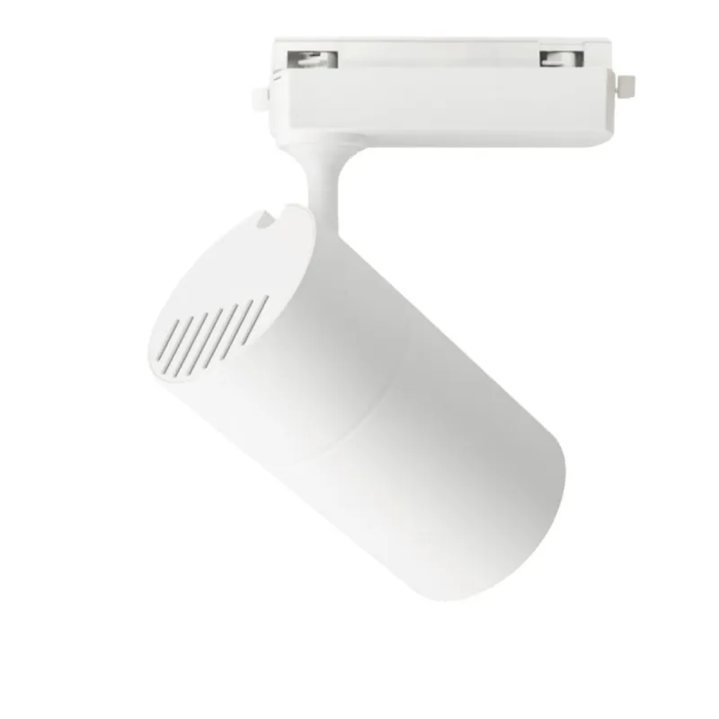 Spot LED rail PARIS 30W blanc vue latérale dissipateur aluminium vitrines