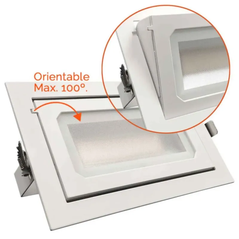 40W rectangular LED spotlight orientable up to 100º accent lighting for shops