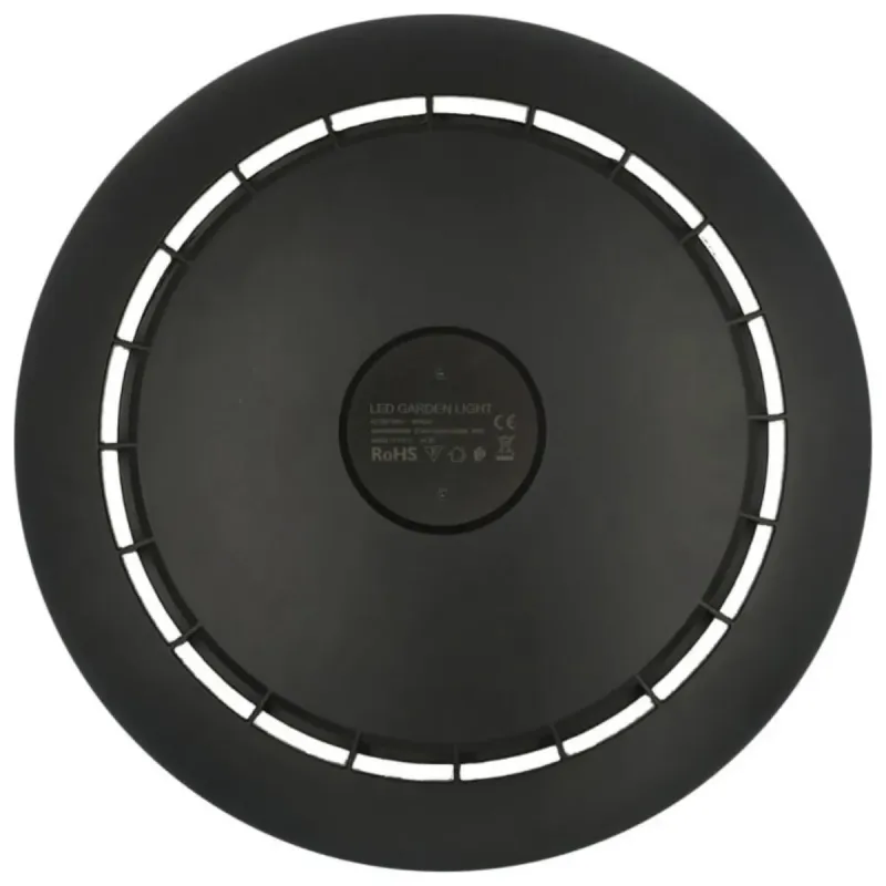 Vue dessus lampadaire PARK CITY ailettes ventilation étiquette RoHS CE