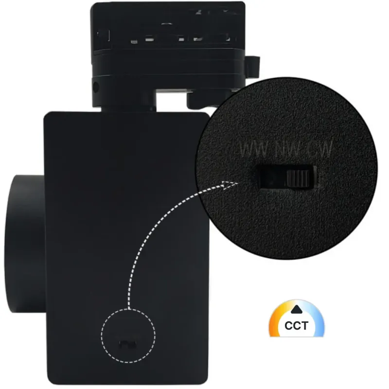 CCT switch WW NW CW detail to change colour temperature on GRAZ 40W spotlight