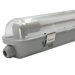 Pantalla estanca IP65 150 cm con tubo LED prensaestopas y clips inox