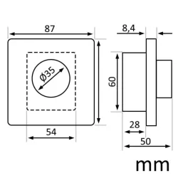Esquema medidas regulador Triac dimmer 87x87 mm rueda Ø35 hueco 54 mm