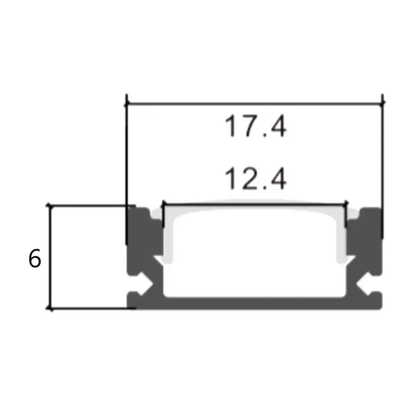 Schéma cotes profilé aluminium en U en saillie 17,4x6 mm pour ruban LED