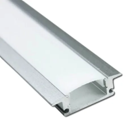 Perfil alumínio embutir 2m com abas e difusor opala para fita LED