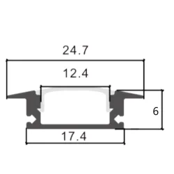 Schéma cotes profilé aluminium encastré ALAS 24,7x6 mm rainure 17,4 mm