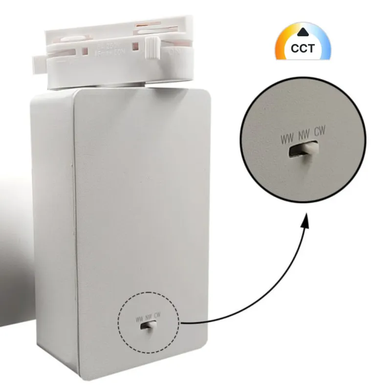 CCT WW NW CW selector detail on GRAZ 40W white track spotlight