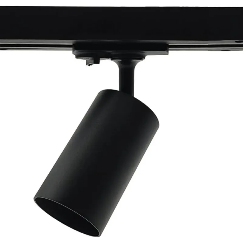 Foco EMMEN GU10 negro montado en carril monofásico negro vista frontal