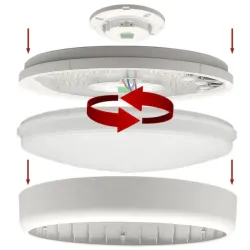 Despiece plafón LED base módulo SMD difusor con cierre giratorio bayoneta