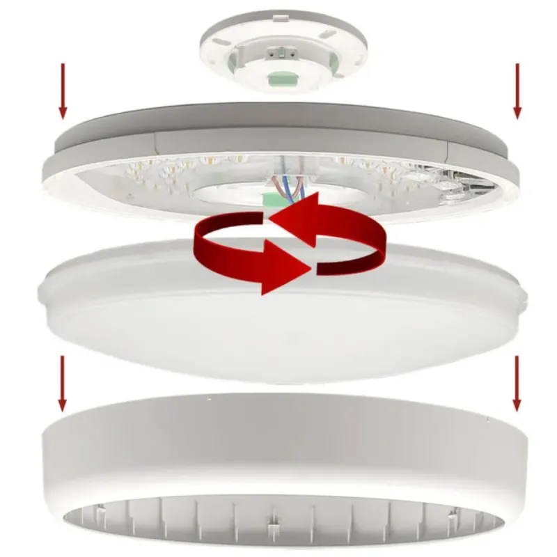 Despiece plafón LED base módulo SMD difusor con cierre giratorio bayoneta