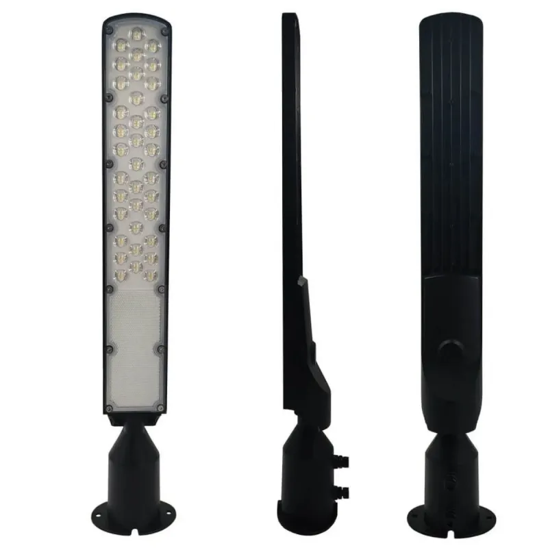 LED street light 50W on pole bracket with triple front side rear view