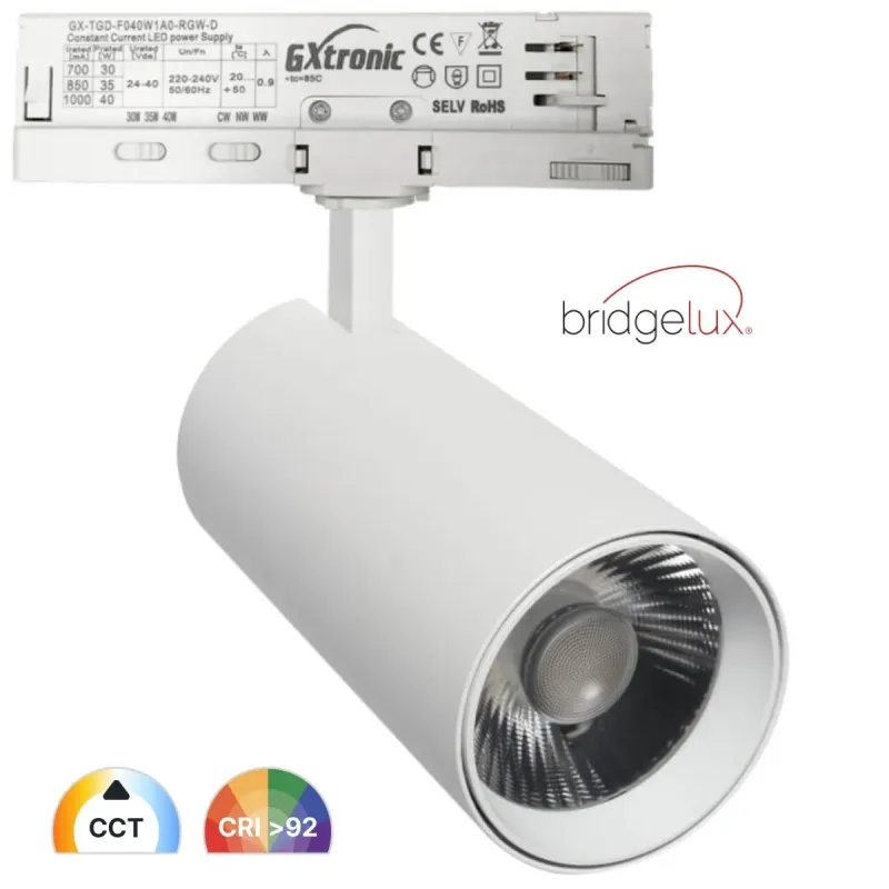 Foco carril LED NEW MAYA 30-40W CCT CRI92 chip Bridgelux trifásico