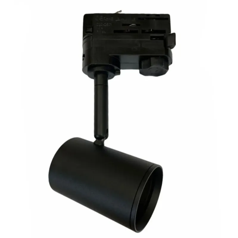 Foco carril trifásico negro orientable GU10 aluminio iluminación profesional escaparates comercios