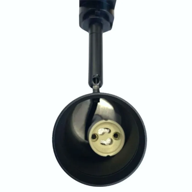 Faretto binario trifase GU10 nero vista frontale portalampada ceramico alluminio design moderno