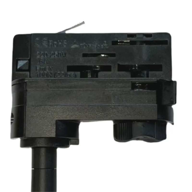 Adaptador conector trifásico carril electrificado negro para foco GU10 instalación profesional comercio