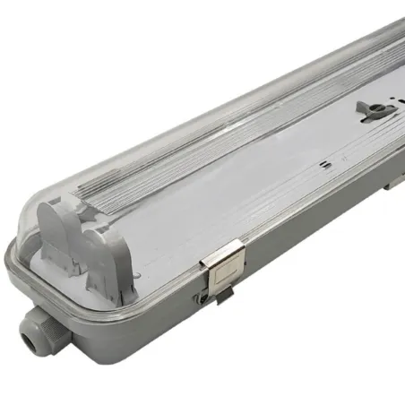 Plafoniera stagna IP65 per 2 tubi LED 150cm base ABS diffusore policarbonato garage capannoni