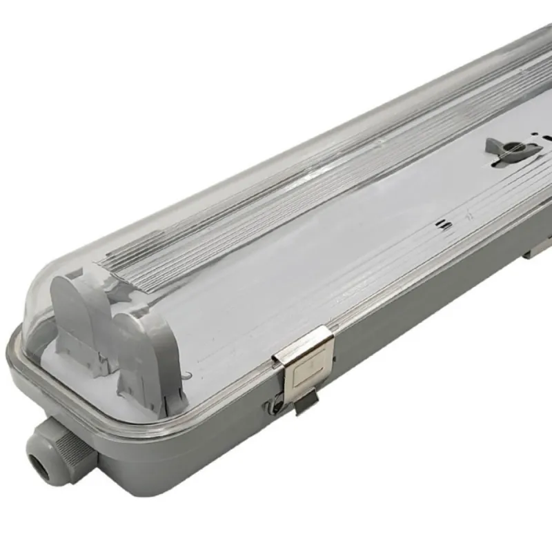 Waterproof batten fixture IP65 for 2 LED tubes 120cm ABS housing polycarbonate diffuser garage warehouse