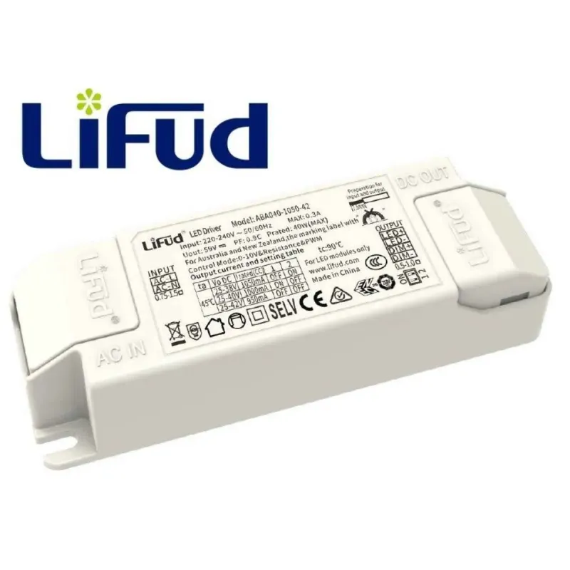Lifud dimmable 0-10V driver 40W output 25-42V current 800-1050mA LED panel luminaire power supply