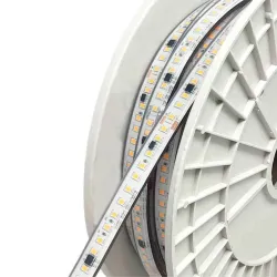 Tira LED 220V 20W/m 140 LED/m SMD2835 IP67 rollo 50m corte 10cm regulable TRIAC sin driver