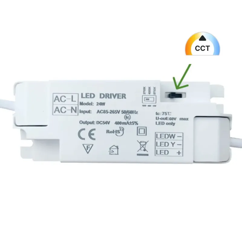 CCT LED driver 24W 2700K/4000K/5700K square panel DC54V 400mA output