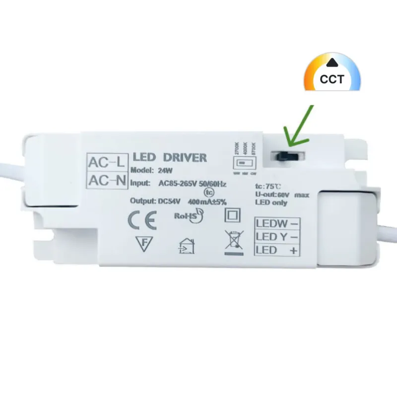 CCT LED driver 2700K/4000K/5700K slim panel 24W DC54V 400mA output