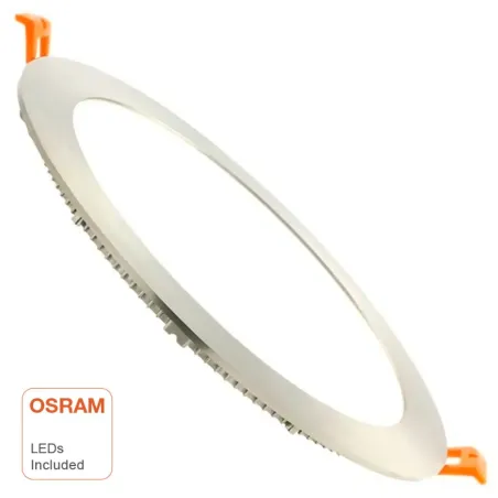 Painel slim LED circular 24W aço inoxidável CCT OSRAM Duris E 2835 baixo consumo