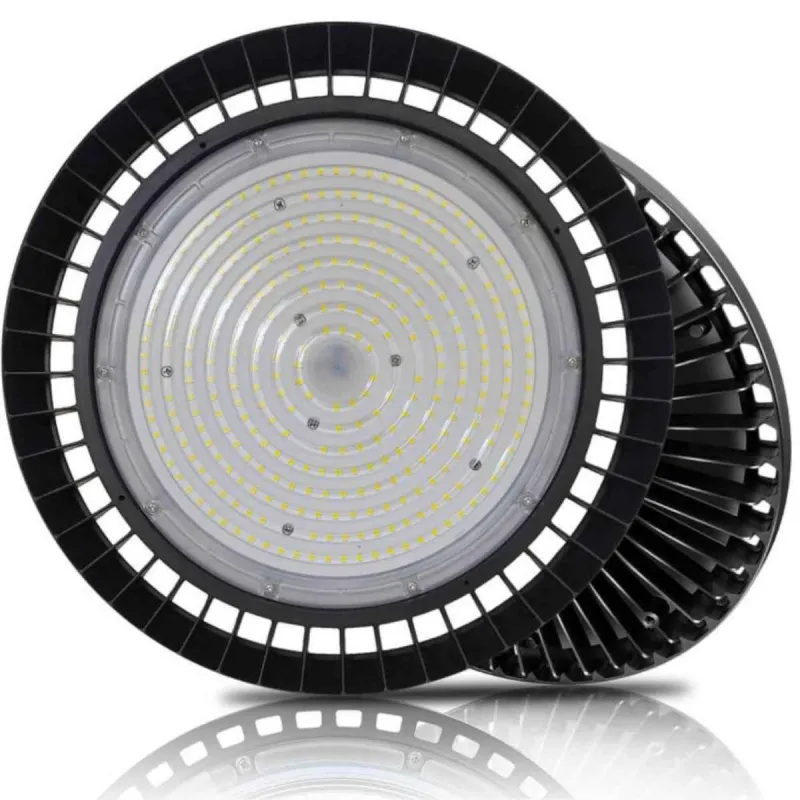 Cloche LED UFO 200W vue frontale LED SMD lentille diffuseur industriel