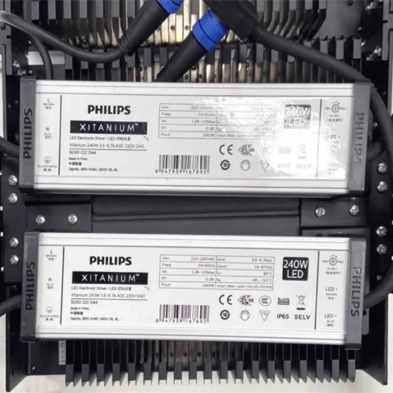 LED floodlight 480W rear view with reliable Philips Xitanium drivers industrial sports installation